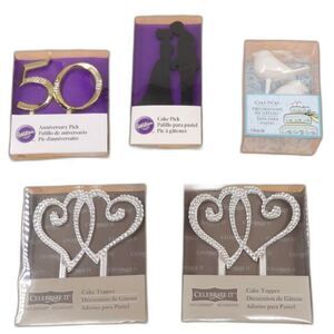 Wilton & Celebrate It Wedding Cake Topper Lot - 5pc Heart & Love Birds